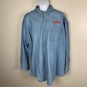 Vintage Coca Cola Denim Shirt Mens XXL Blue Long Sleeve Button Down Embroidered